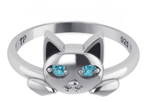 Imagem 5 de 5 de Anel Gatinho Olhos Topázio Azul Pura Prata 925 - Exclusivo