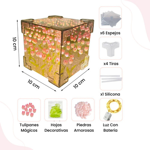 Lámpara De Tulipanes Infinitos Cubo Espejo Para Armar Rosa