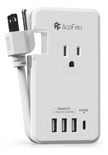 Acofeu Regleta De Alimentacin De Viaje Con Puerto Usb Pd, Re