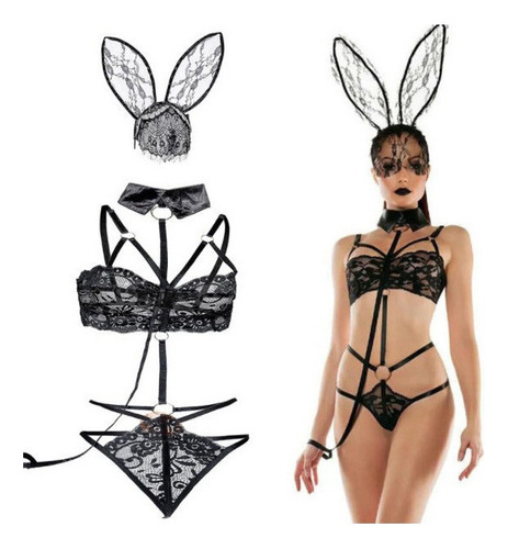 . Traje De Lencería Sexy De Tres Puntos De Encaje Conejita