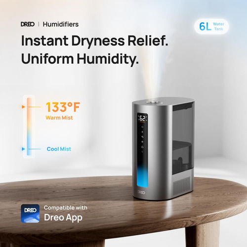 Umidificador Dreo 6l Warm & Cool Mist 60 Horas De Duração Pa