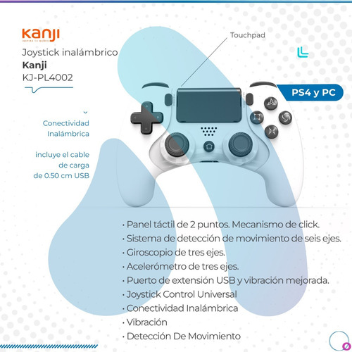 Imagen 2 de 9 de Joystick Kanji Inalambrico Bluetooth Ps4 Y Pc Gamepad