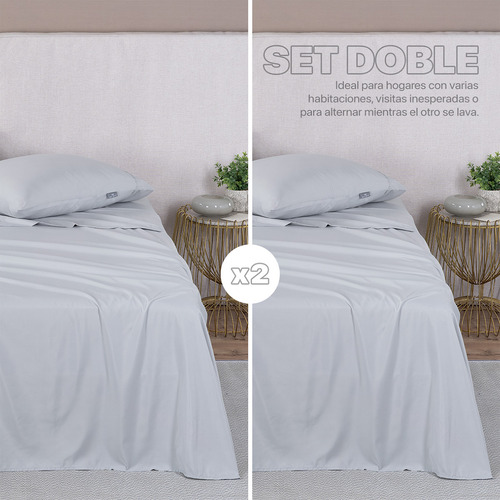 Paquete 2 Juegos Sábanas Matrimonial Microfibra Real Textil Gris Liso