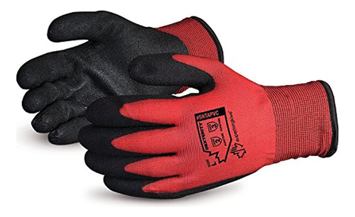 Guante En Nylon Palmas De Pvc, Negro, Largo, Rojo, 1 Par