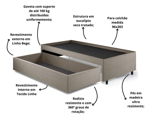 Box Com Gaveta 96 103x208x38 Cm Linho Bege