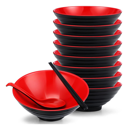 Set De Cuentos Eaasty, P/ Ramen, Melamina, 8 Set, Negro/rojo