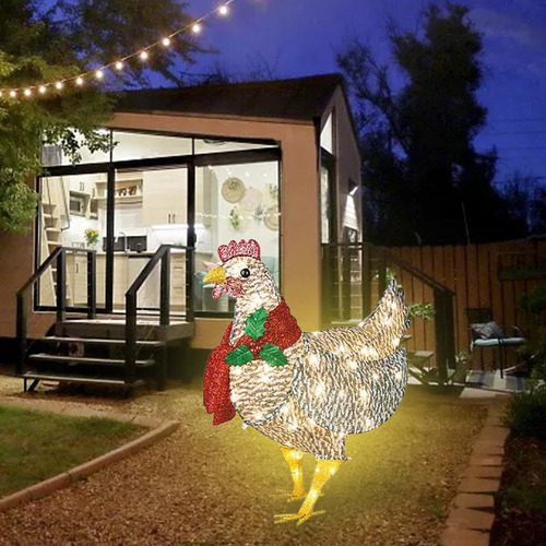 Pollo Iluminado Con Bufanda Adornos Navideños Estatuas De