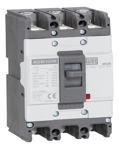 Disjuntor Weg Agw100n-dx60-3 3p 60a 22ka/380v