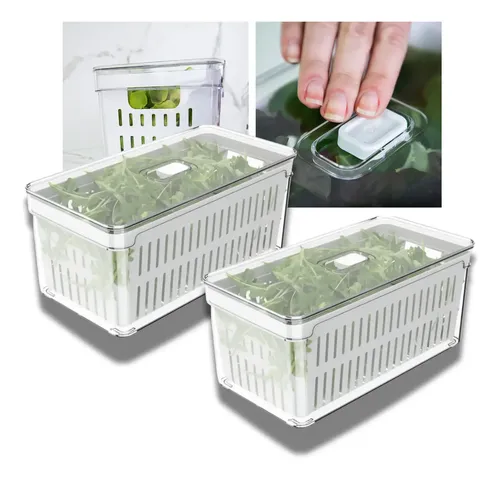 Kit 2 Organizadores  Geladeira 5l Com Respirador E Cesto De Drenagem Branco