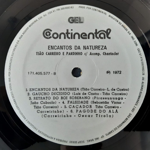 Lp Tião Carreiro E Pardinho - Encantos Da Natureza (Usado)