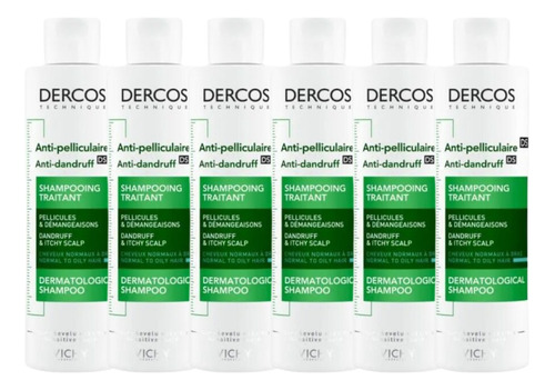 Combo X6 Dercos Shampoo Anticaspa Normal A Graso 200ml