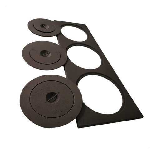 Chapa P/ Fogão A Lenha 3 Furos Completa 67x28x22 Cor Preto