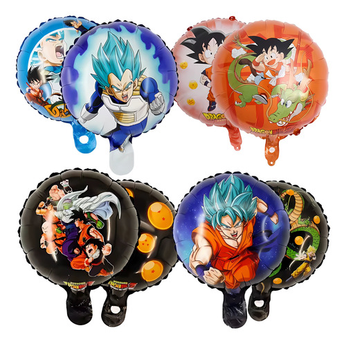 Pack 4 Globos Dragon Ball Z Redondos Metalizados Chicos 23cm Azul Negro Dragon Ball Z
