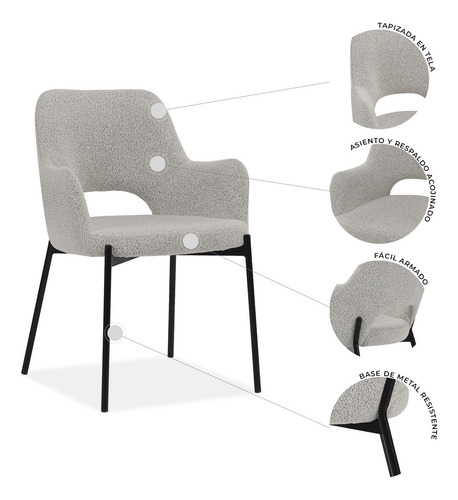 Set De 2 Sillas De Comedor 3038 Shcola Estructura de la silla Negro Asiento Blanco Diseño de la tela Liso