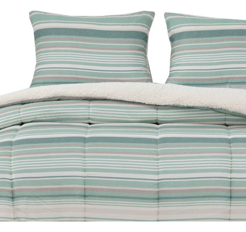 Plumon Reversible Sherpa 2 Plazas Lineas Verde