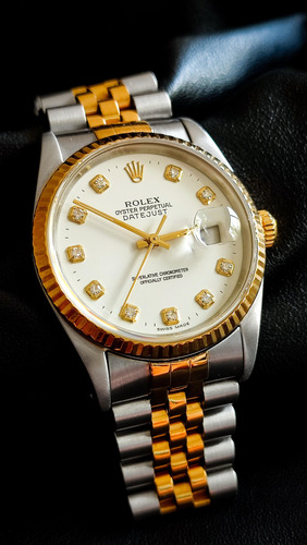 Rolex Datejust 36 Aço E Ouro - Diamond Dial Prateado Dourado Branco