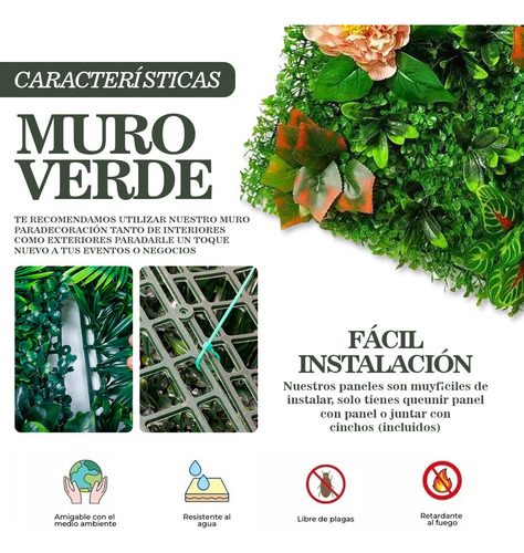 10 Pzs Muro Verde Follaje Artificial Sintético Pared60x40cm Verde Claro