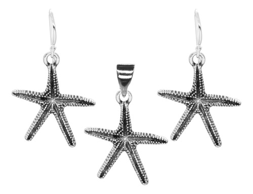 Conjunto De Plata 925 Estrellas De Mar Con Textura Irregular