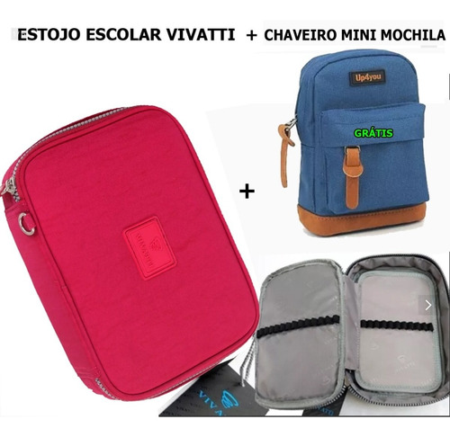 Estojo Escolar Vivatti + Chaveiro Mini Mochila