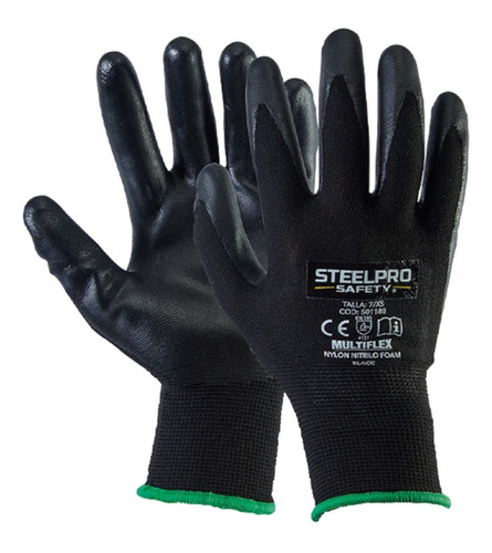 Guantes Steelpro Multiflex Nylon Nitrilo Foam Black X 12 Par