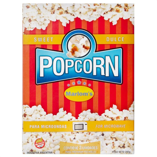 Imagen 1 de 9 de Popcorn Marloms Dulce Pochoclos X3 Unidades Microondas 285g
