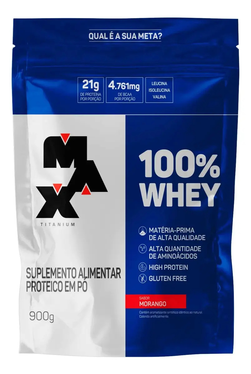 Suplemento en pó Max Titanium 100% WHEY Proteínas de 100% Whey Protein Concentrado sabor morango x 900g