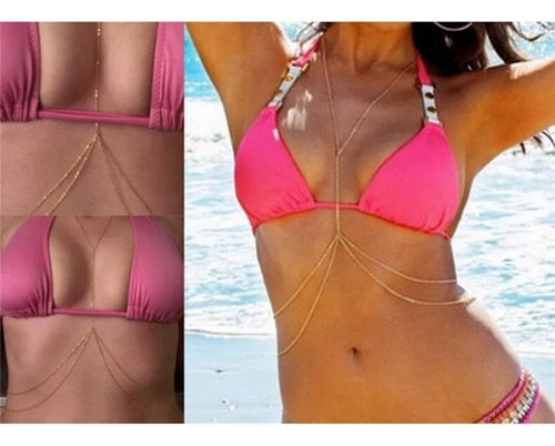Body Chain, Corrente De Corpo, Max Colar, Sexy, Luxo, Verão Cor Dourado Yasmin