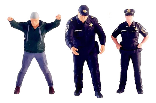 Figuras De Policías Y Ladrones 3x 1/64, Modelo De Figuritas