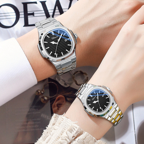 Calendario de negocios Chenxi, 2 piezas, reloj para parejas, color de fondo plateado y negro