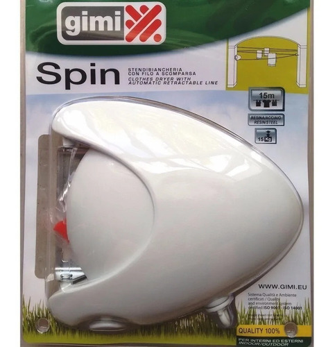 Tendedero Tender Ropa Pared Extensible Retractil 15 Metros Marca Gimi De Italia - Resiste Sol Lluvia