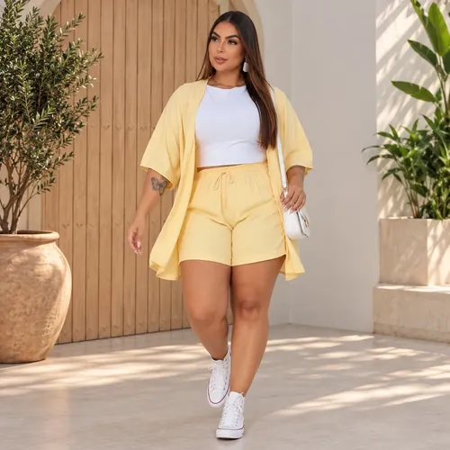 Conjunto 2 Peças Kimono E Shorts Moda Verão Praia Piscina
