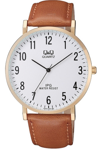 Reloj pulsera Q&Q QZ02J104Y con correa de cuero color marrón claro