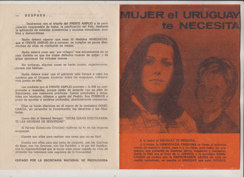 1971 Frente Amplio Folleto Para Las Mujeres Pdc Lista 808 