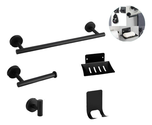 Set De Accesorios Baño Acero Inoxidable 5pcs Negro