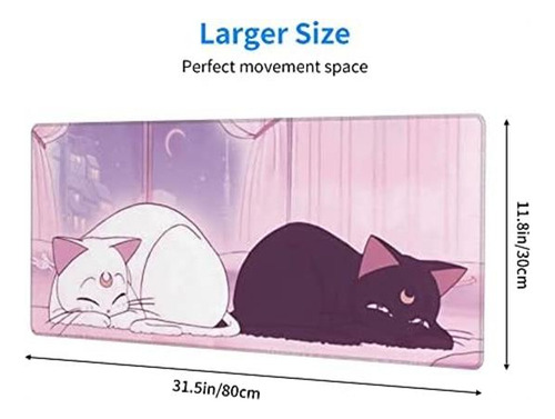 Cravateslim Pink Desk Pad Anime White Cat Black Cat Gaming