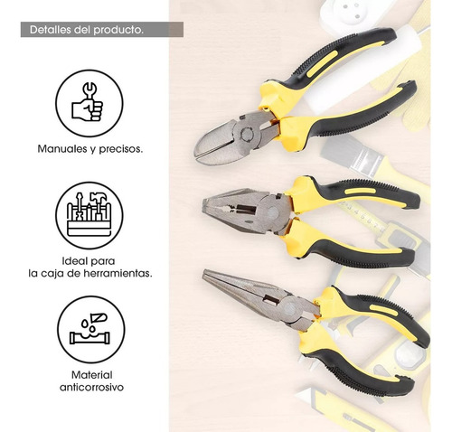 Kit Set X3 De Pinza Universal Y Alicate Reforzadas Aislada