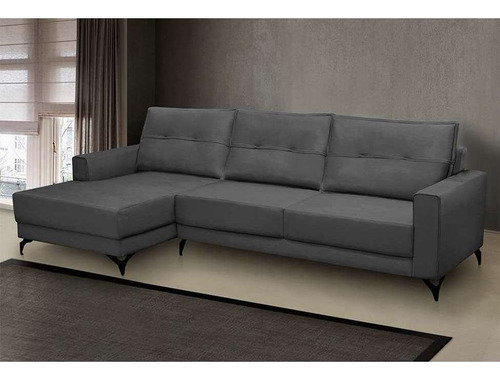 Sofá 5 Lugares Heros Com Chaise Esquerdo Veludo Chumbo Cor Grafite
