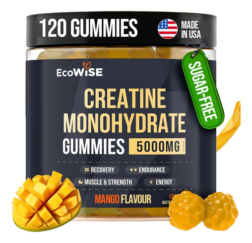 Gomitas De Monohidrato De Creatina, 5000 Mg, Sabor A Mango, Sin Sabor