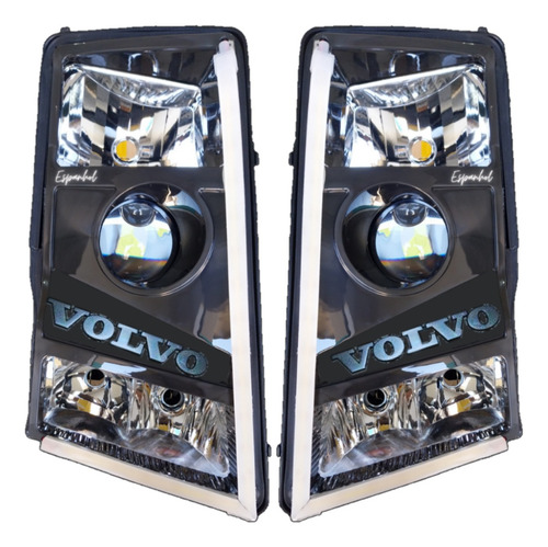 Kit Led Drl Com Seta Sequencial E Capas Difusoras Volvo Fh12
