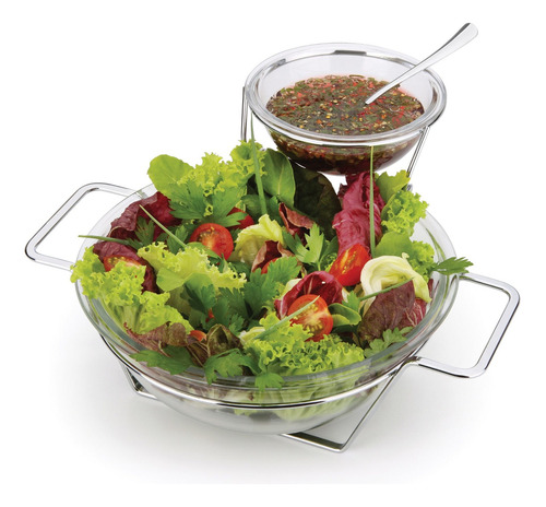 Saladeira Com Bowl Molho Vinagrete Vidro Acompanha Colher