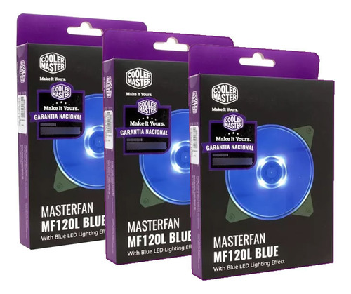 Kit C/ 3 - Cooler Master Mf120l Fan 120mm 12cm Led Azul 