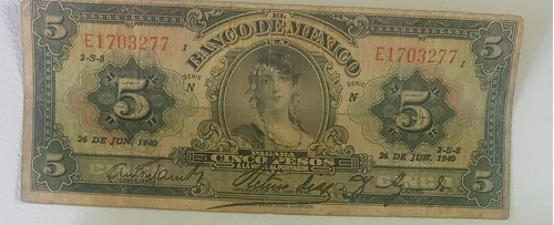 Billete México 5 Pesos Gitana Fecha 1940 Serie N Buen Estado