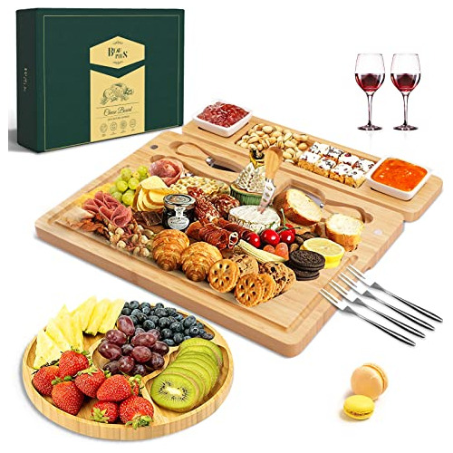Cheese Board Charcuterie Board, Large Bamboo Platter Fo...