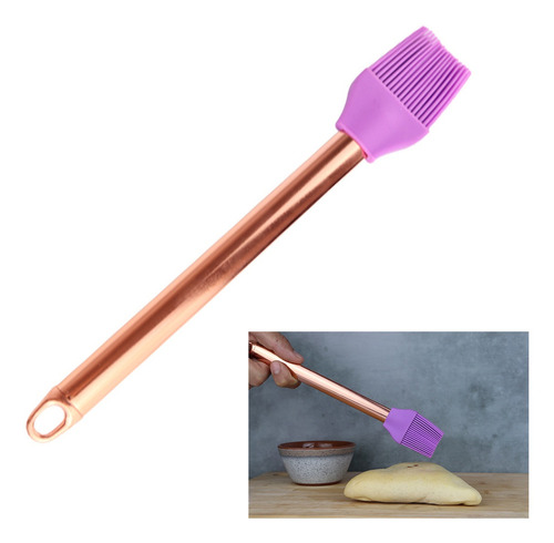 Pincel Silicone E Aço Inox Lilas Rose Cozinha 25cm Pão Bolo