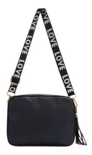 Cartera bandolera Lumea Love dise o liso negra con correa de