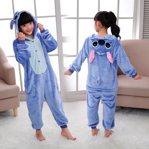 Mameluco Kigurumi De Stitch Disfraz Niño/niña Azul Y Rosa