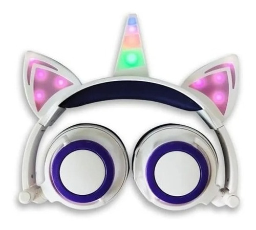 Auricular Infantil Unicornio Luz Led Anime Kawaii + Llavero Color Violeta