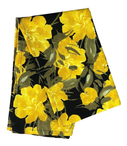 Caminho De Mesa Estampado Floral Preto E Amarelo 40 X 140cm