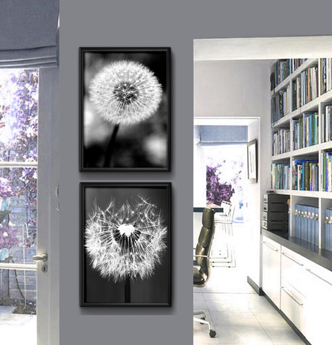 Set 2 Cuadros Diente De Leon Blanco Y Negro Taraxacum Flores