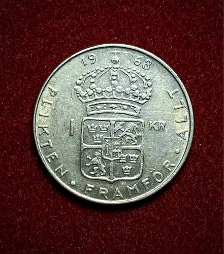 Moneda 1 Corona Suecia 1965 Plata Gustaf Vi Adolf Km 826